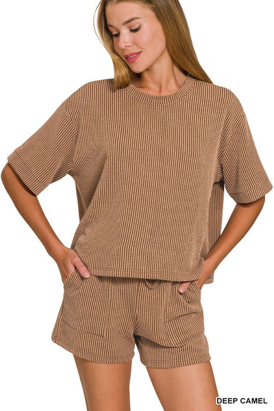 Raised Rib Short Sleeve Tee & Short Pants Set 8588