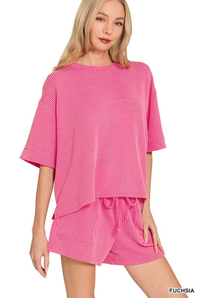 Raised Rib Short Sleeve Tee & Short Pants Set 8588