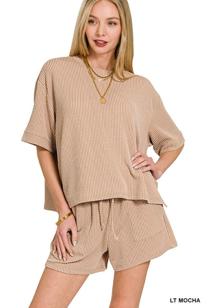 Corded Rib Short Sleeve Tee & Short Set 8588