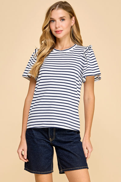 Striped Top w/ Ruffled Detail Sleeve 1755