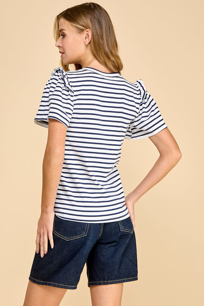 Striped Top w/ Ruffled Detail Sleeve 1755