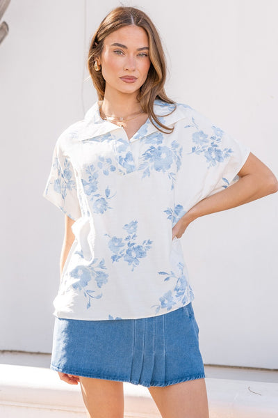Floral printed V-neck blouse 1589