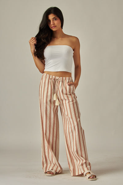 Striped Relaxed Wide Leg Linen Pants 250
