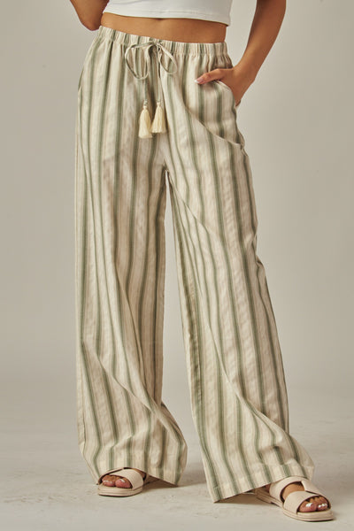 Striped Relaxed Wide Leg Linen Pants 250