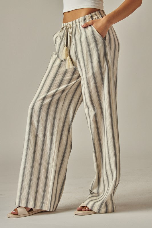 Striped Relaxed Wide Leg Linen Pants 250