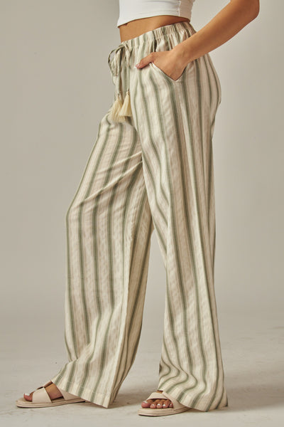 Striped Relaxed Wide Leg Linen Pants 250