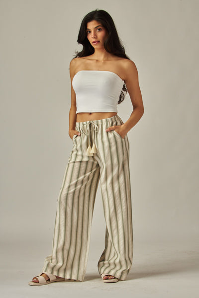 Striped Relaxed Wide Leg Linen Pants 250