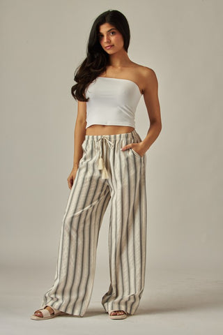 Striped Relaxed Wide Leg Linen Pants 250