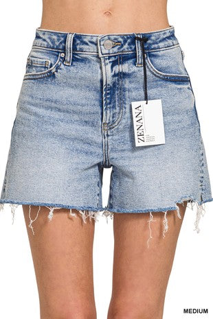 Zenana Distressed Hem Denim Shorts 9582