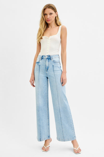 High Waist Wide Leg Pintuck Detailed Jeans 5989L