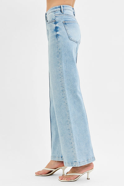 High Waist Wide Leg Pintuck Detailed Jeans 5989L