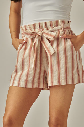 Linen Striped Paperbag Shorts 200