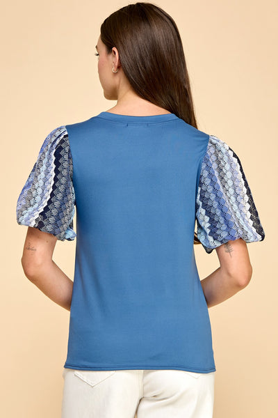 Solid Top w/ Multi Fabric Sleeves 1754B