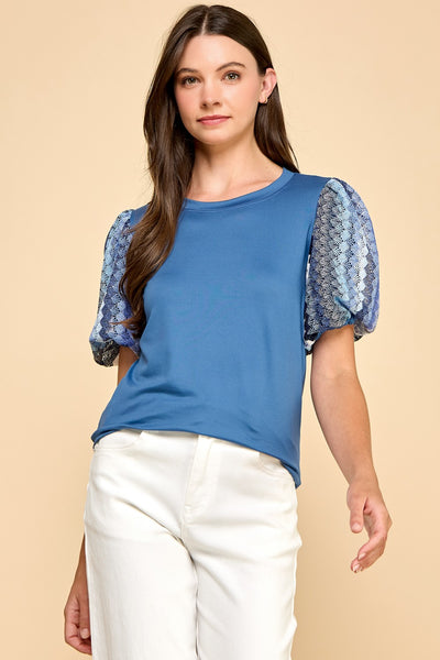 Solid Top w/ Multi Fabric Sleeves 1754B