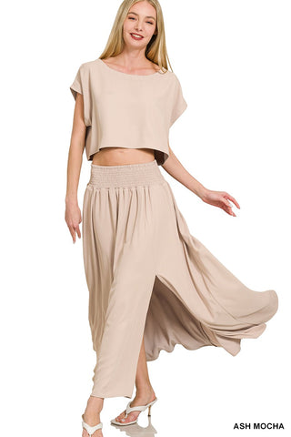 Heavy Woven Crop Tee & Skirt Set 7304