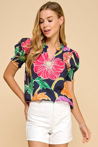 Ruffled V Neck Floral 1780