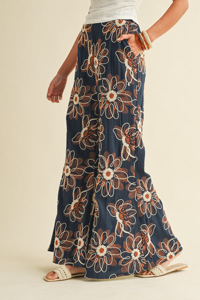Floral Embroidery Palazzo Pants 6496