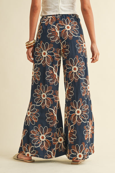 Floral Embroidery Palazzo Pants 6496