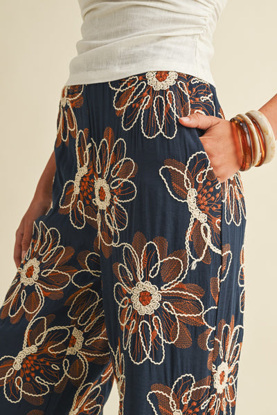 Floral Embroidery Palazzo Pants 6496