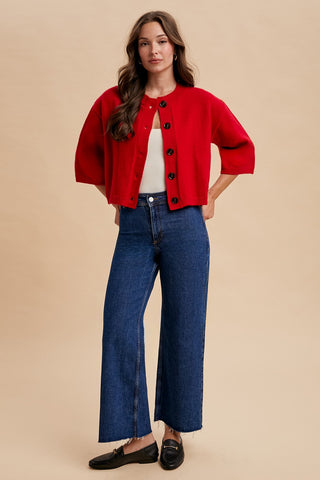 Half Sleeve Button Down Knit Cardigan 8453