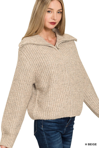 High Neck Full Zip Sweater 2595