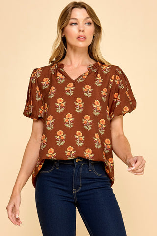 Floral Puff Sleeve Blouse 1639