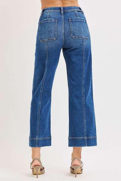 Risen High Rise Crop Straight Front Seam Detailed Jeans 21072