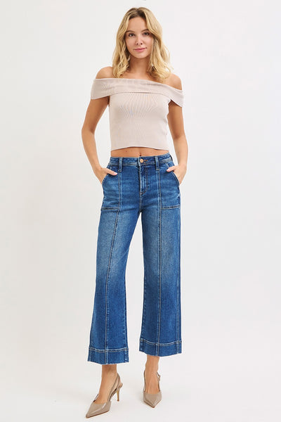 Risen High Rise Crop Straight Front Seam Detailed Jeans 21072