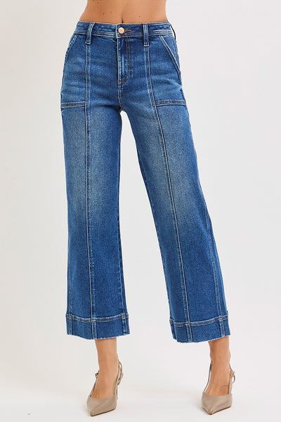 Risen High Rise Crop Straight Front Seam Detailed Jeans 21072