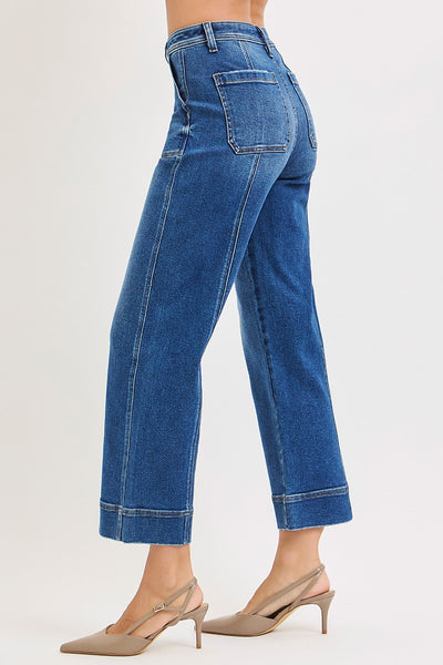 Risen High Rise Crop Straight Front Seam Detailed Jeans 21072