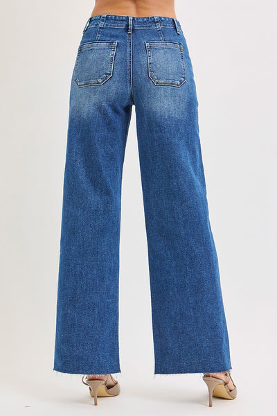 Risen Mid Rise Wide Leg Jeans with Patch Pocket 21404