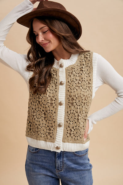 Mesh Crocket Front Sweater Vest 8482