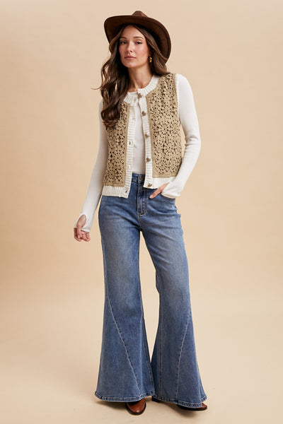 Mesh Crocket Front Sweater Vest 8482