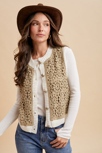 Mesh Crocket Front Sweater Vest 8482