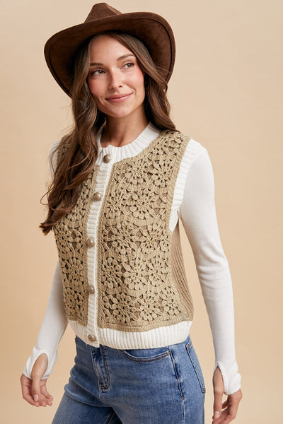 Mesh Crocket Front Sweater Vest 8482