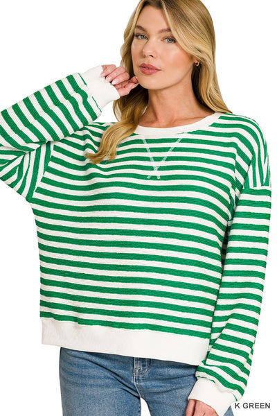 Striped Rib Banded Pullover  3483