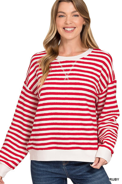 Striped Rib Banded Pullover  3483