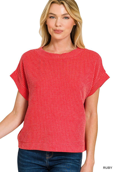 Raised Rib Cap Sleeve Top 8616