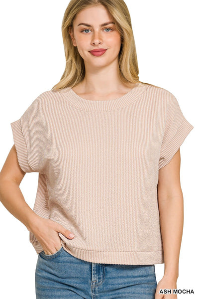 Raised Rib Cap Sleeve Top 8616