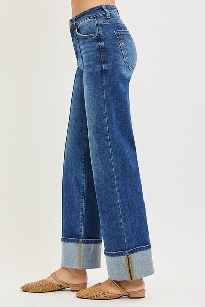 Risen High Rise Ankle Wide Turn Up Jeans 21532