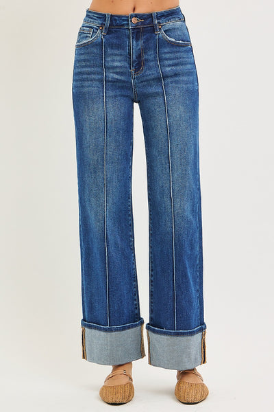Risen High Rise Ankle Wide Turn Up Jeans 21532