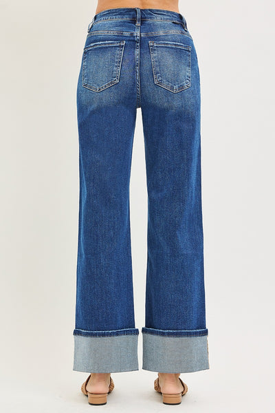 Risen High Rise Ankle Wide Turn Up Jeans 21532