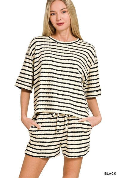 Striped Short Sleeve Tee & Shorts Set 8599