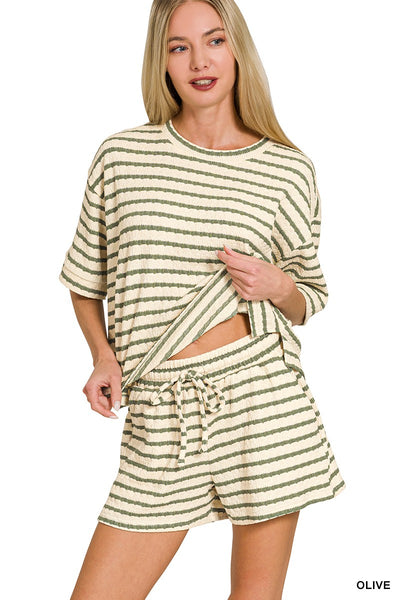 Striped Short Sleeve Tee & Shorts Set 8599