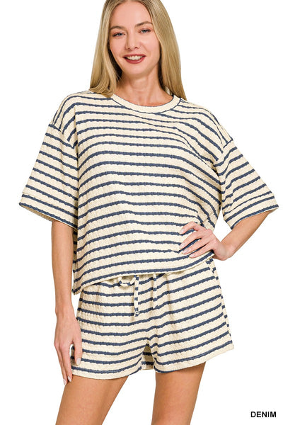 Striped Short Sleeve Tee & Shorts Set 8599
