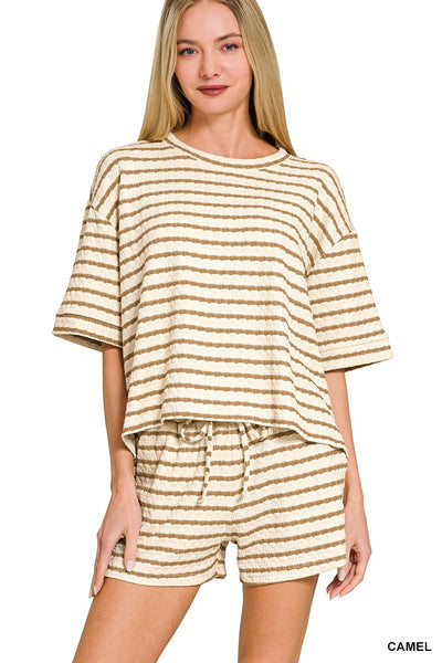 Striped Short Sleeve Tee & Shorts Set 8599