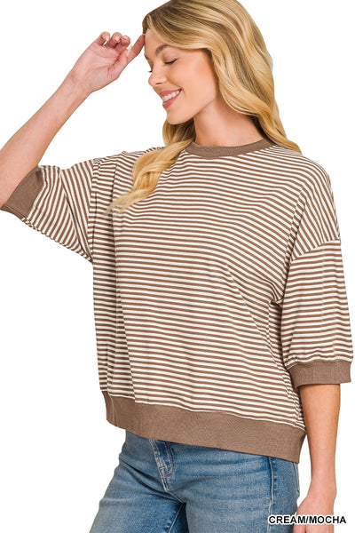 Striped Contrast Trim Banded Top 3481