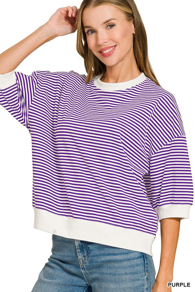 Striped Contrast Trim Banded Top 3481