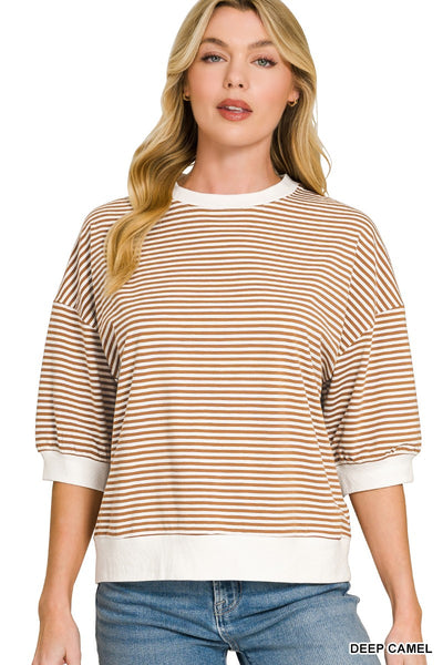 Striped Contrast Trim Banded Top 3481