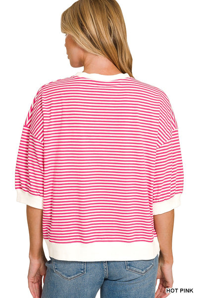 Striped Contrast Trim Banded Top 3481